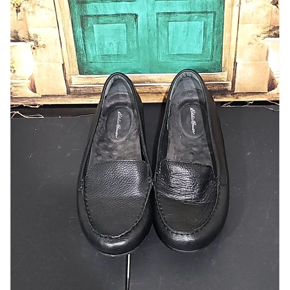Womens Eddie‎ Bauer Shoes 8.5 Black Leather Loafers Ellensburg